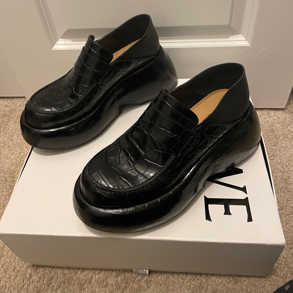 Loewe platform loafers, black croc, size 39.